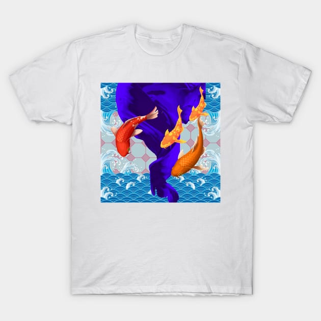 Orange Koi Fish with a Deep Purple Swirl Ocean- Happy Hong Kong T-Shirt by CRAFTY BITCH